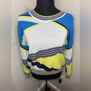 BCBGMaxAzria Blue and Yellow Geometric Striped‎ Sweater- Size XS